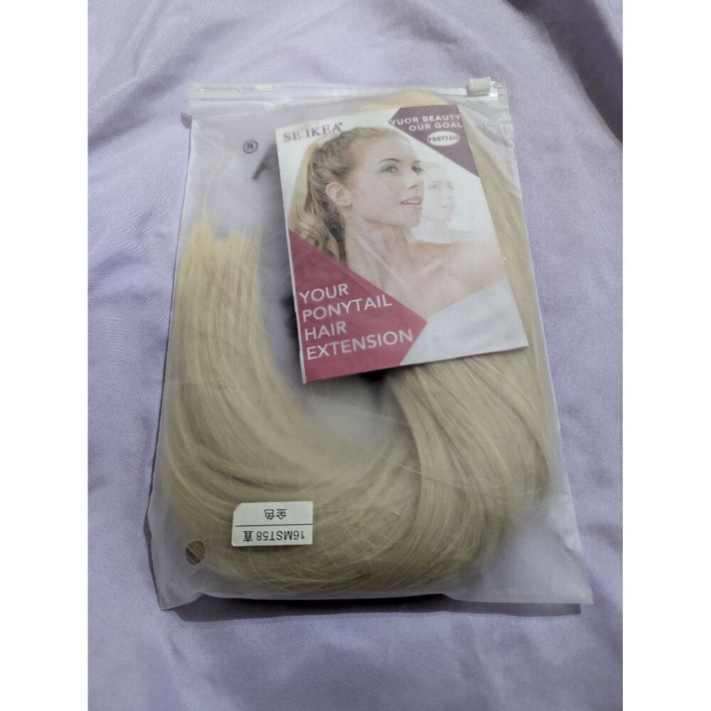 Seikea Blonde Ponytail Hair Extension Long Straight Wrap Around Clip-In 16"